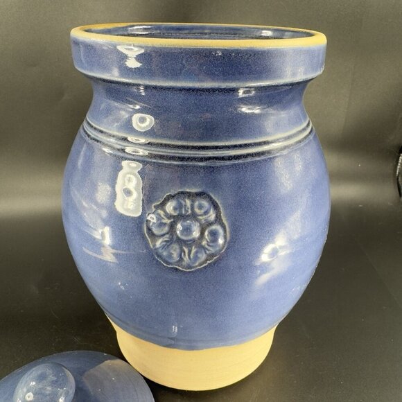 Rowe Pottery Cambridge Works Blue Glazed Jug Handle Pitcher Flower Canister Jar - Picture 7 of 16